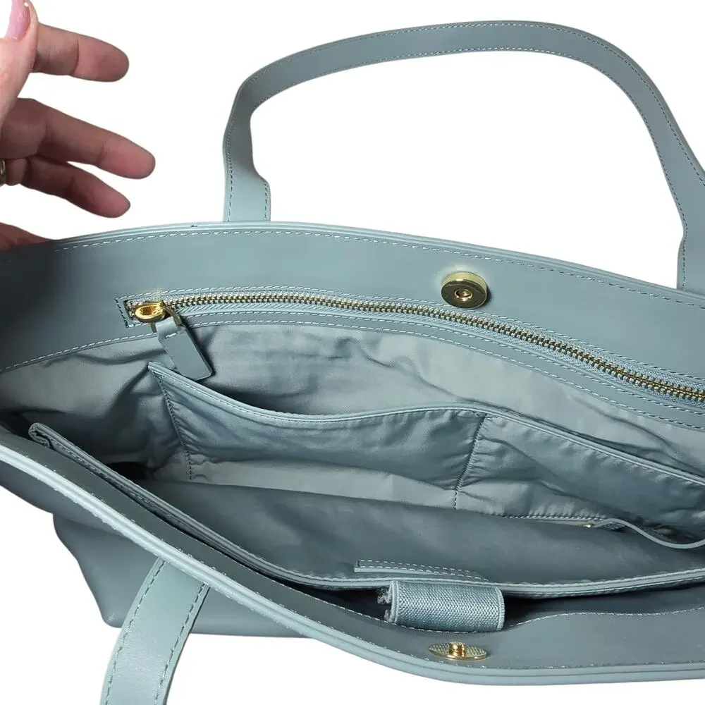 Quince Italian Leather Classic Tote Bag Dusty Blue NWT Laptop Work Shoulder Bag